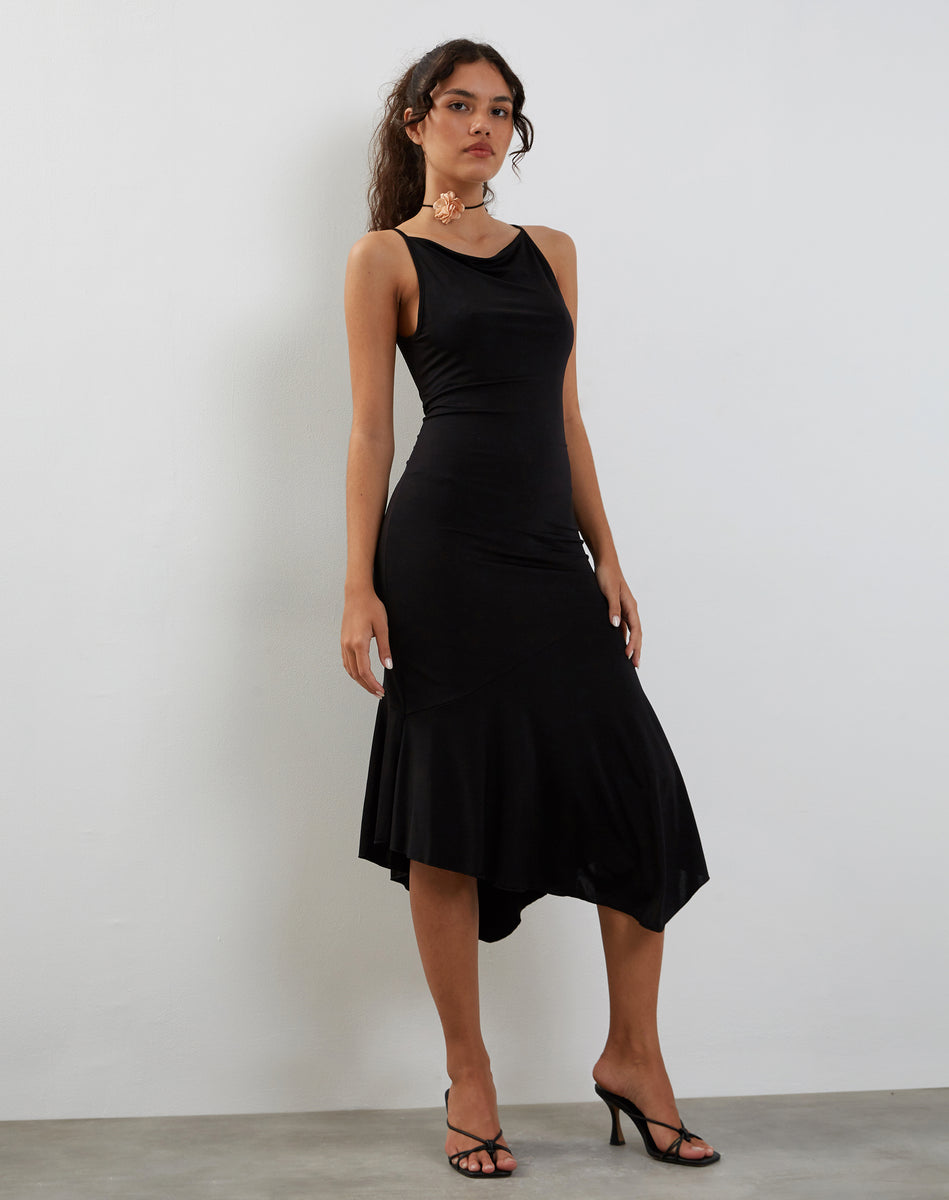 Soma Asymmetrical Twist Waist Dress Noir Stripe Black