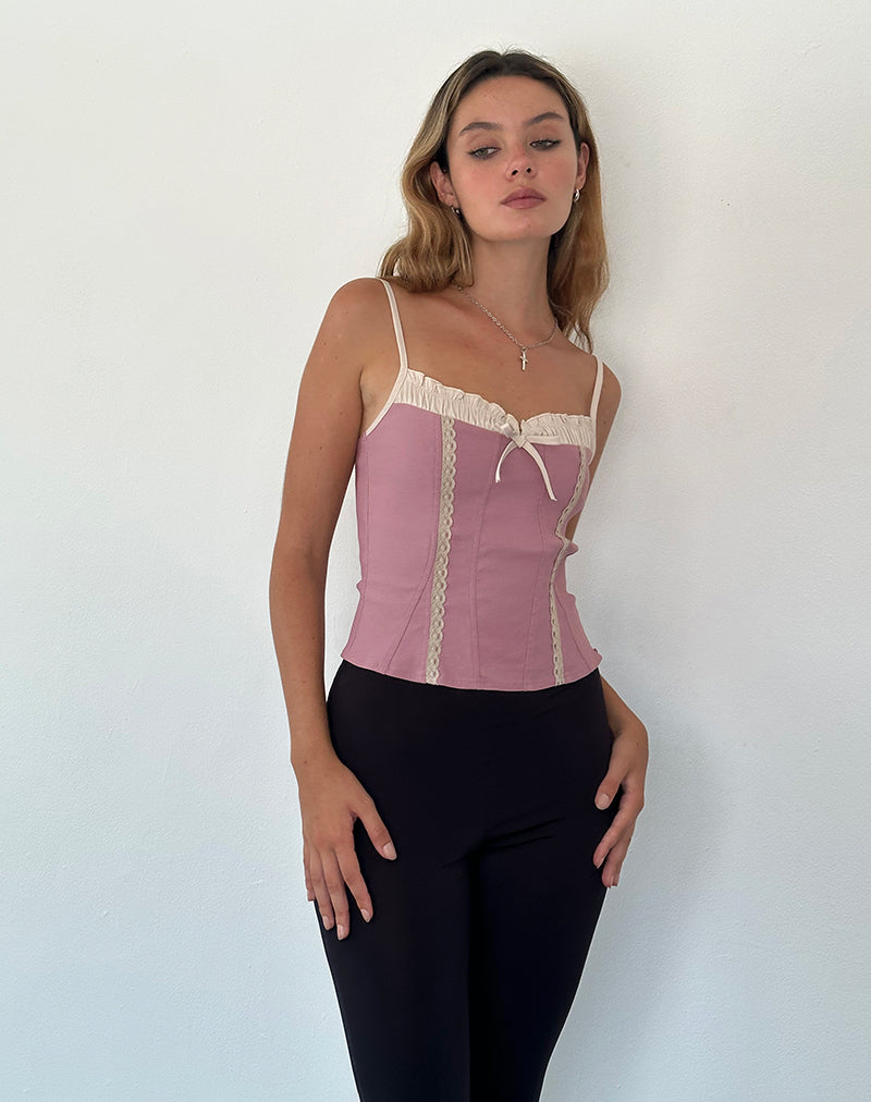 Parallel lines satin corset top in pink