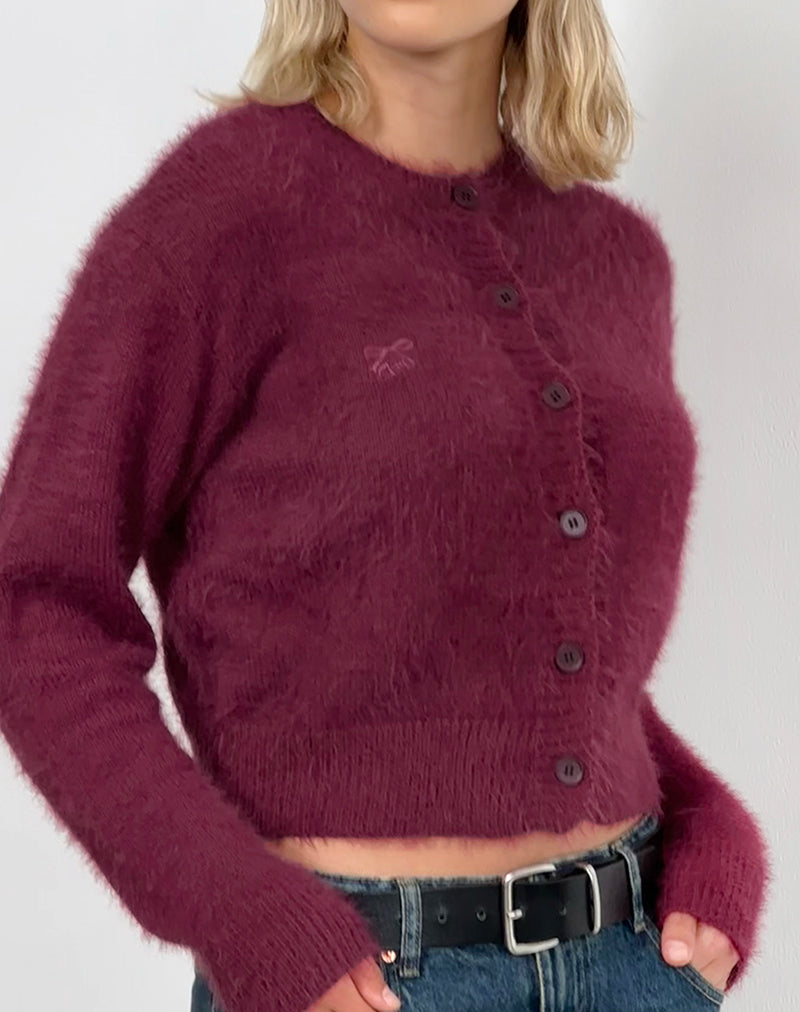 Burgundy Fluffy Cardigan Audrina motelrocks