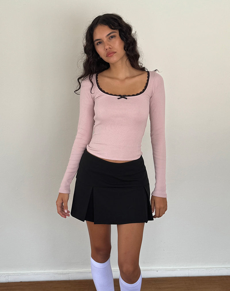 Long black shop skirt pink top