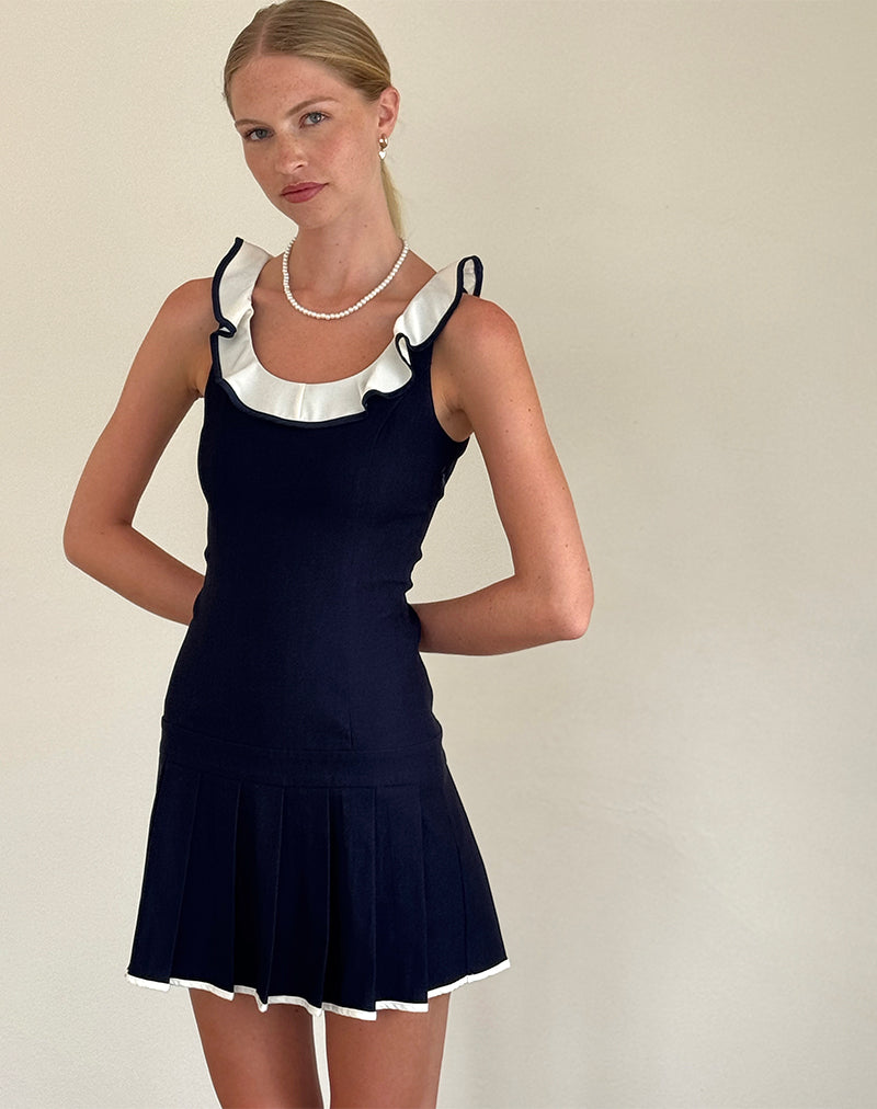 Navy Frill Neck Mini Dress Busari motelrocks