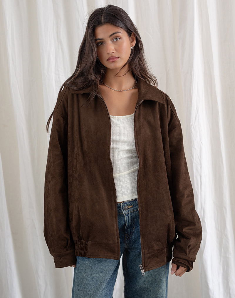 Brown Faux Suede Jacket Cavita motelrocks