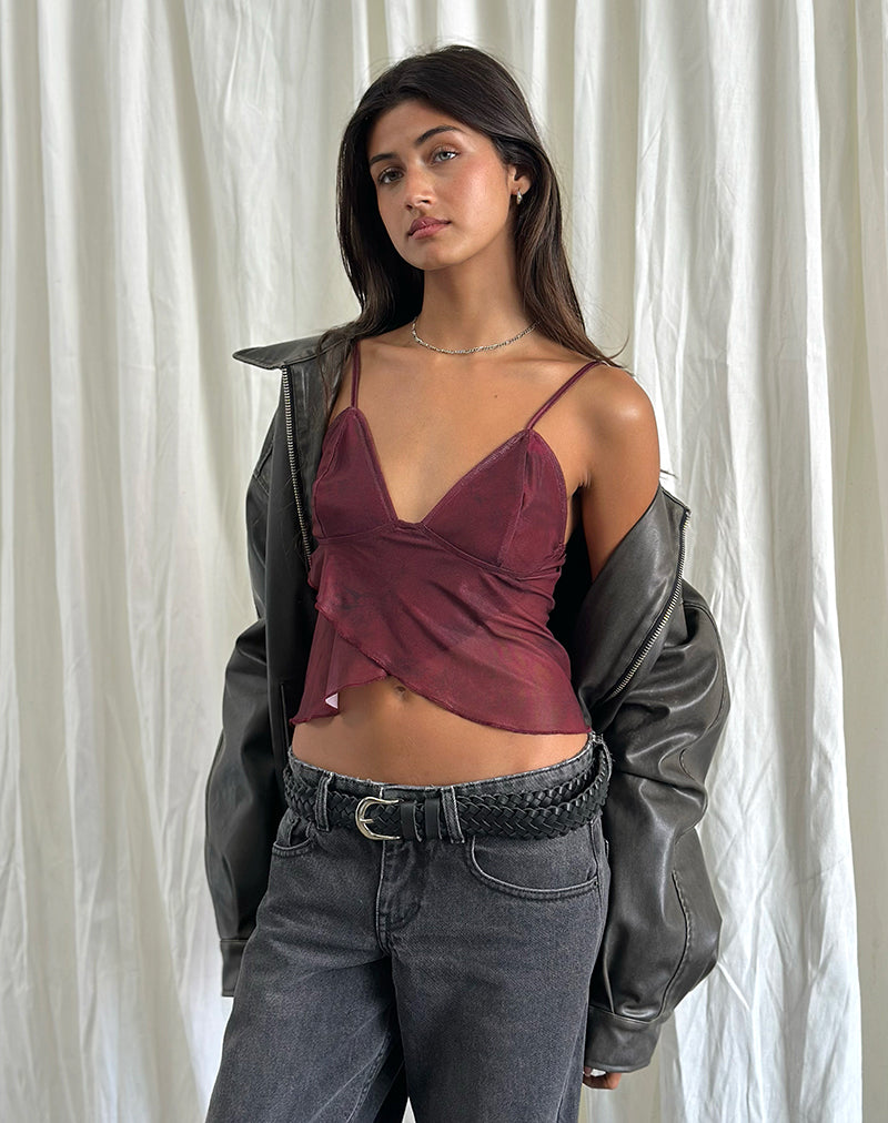 Burgundy mesh top on sale