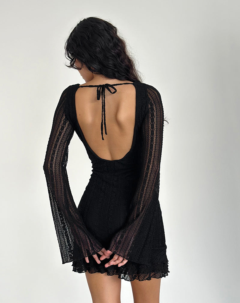 Janawa Backless Mini Dress in Lace Black