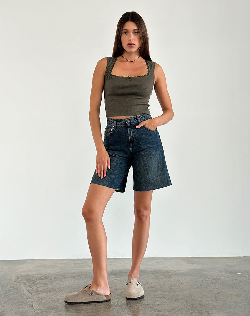 Black denim shorts with lace trim hotsell