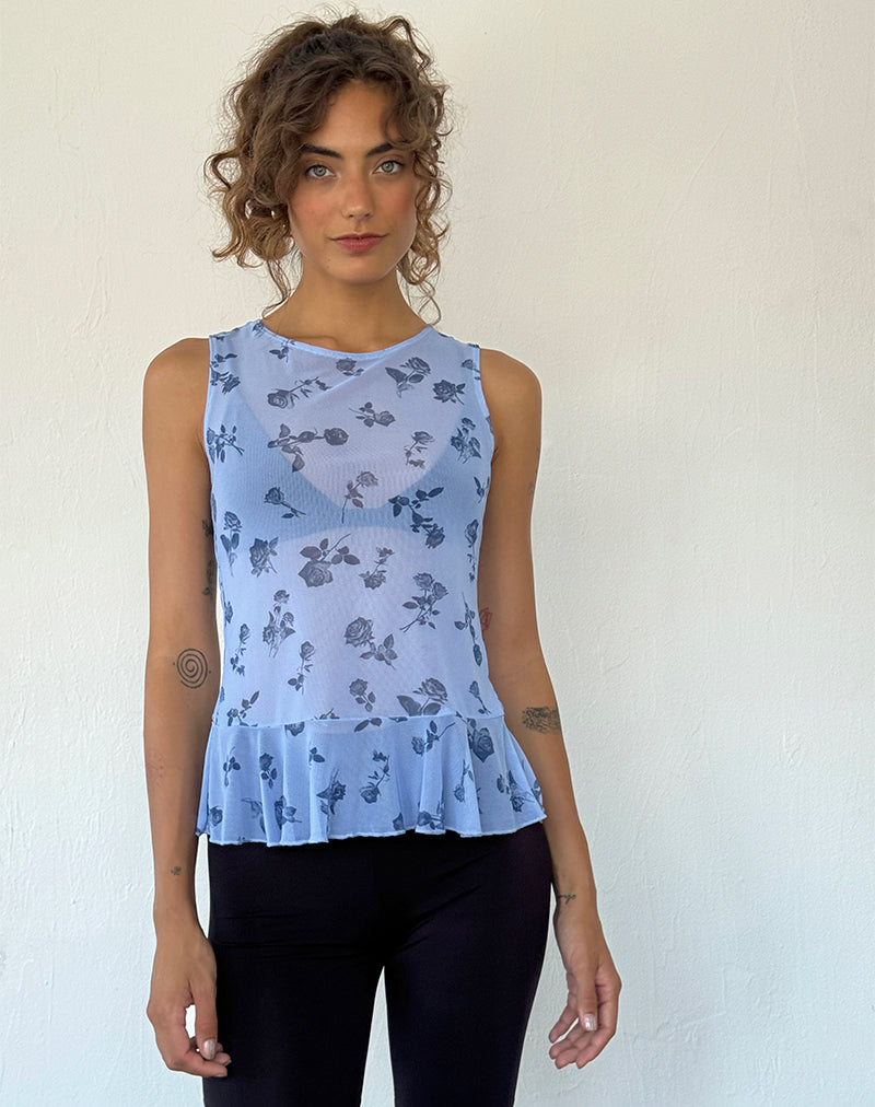 Inkey Blue Floral Mesh Top