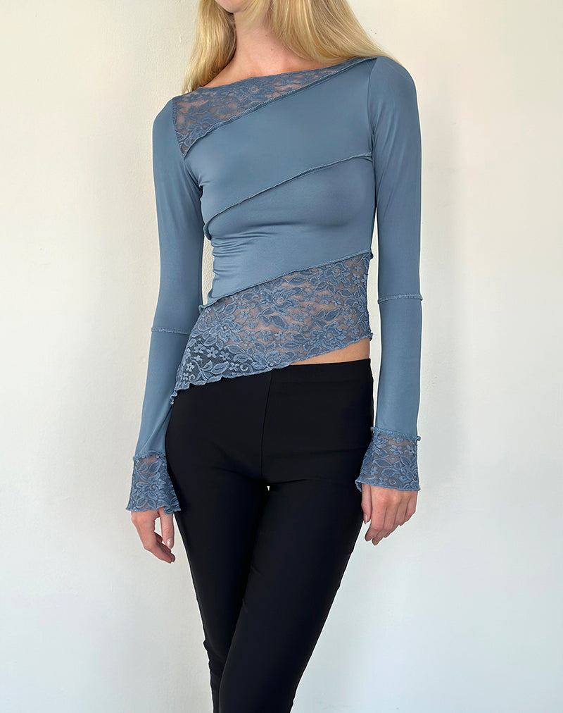 blue lace long sleeve top