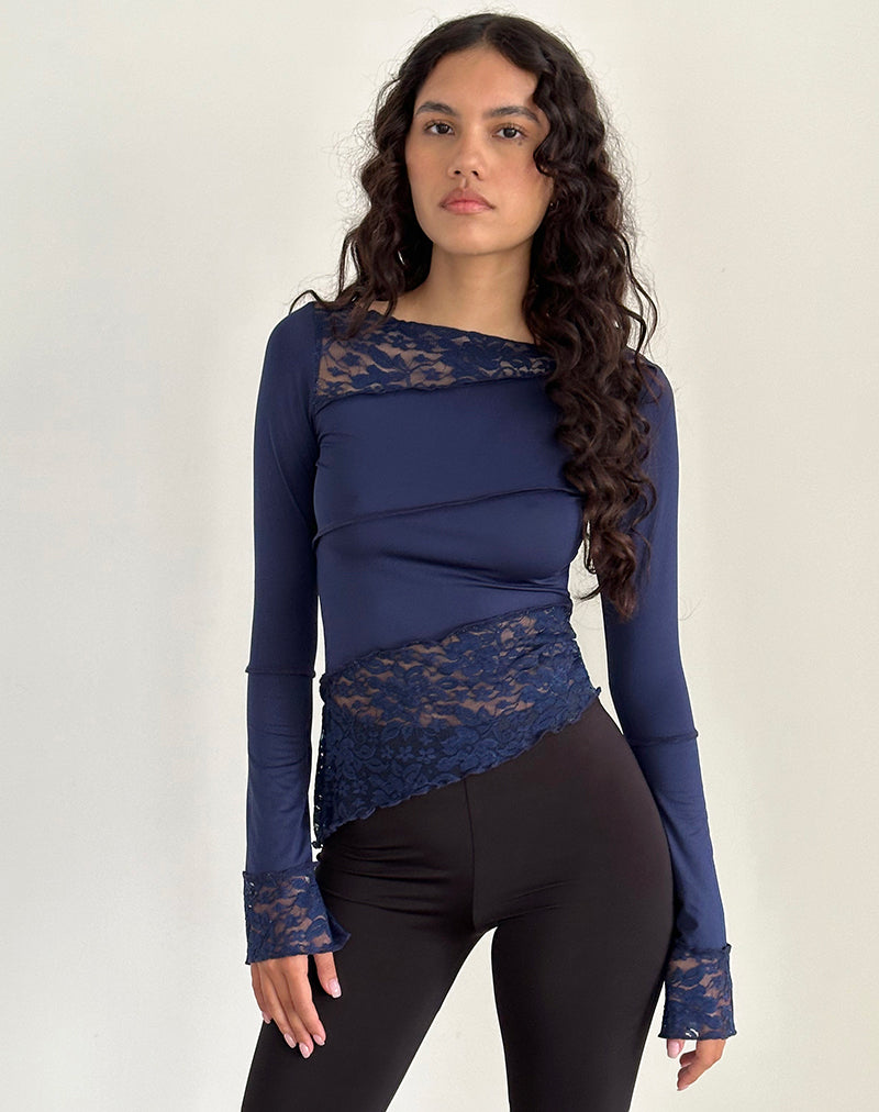 Navy lace long sleeve top best sale