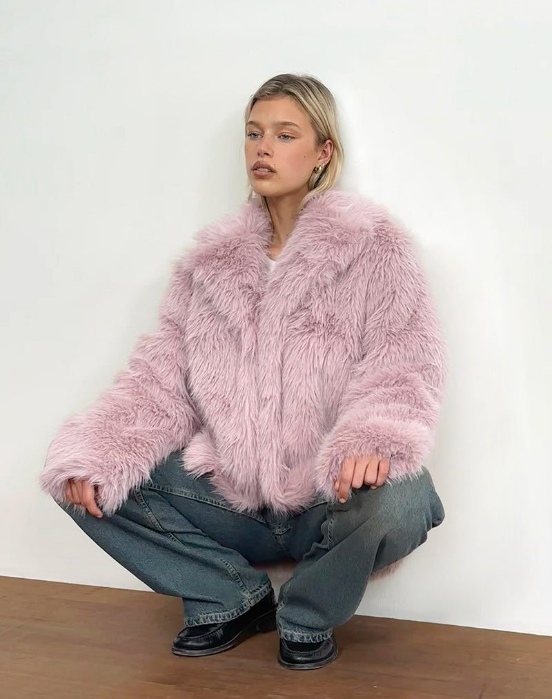 Dusty Pink Faux Fur Jacket Lupita motelrocks