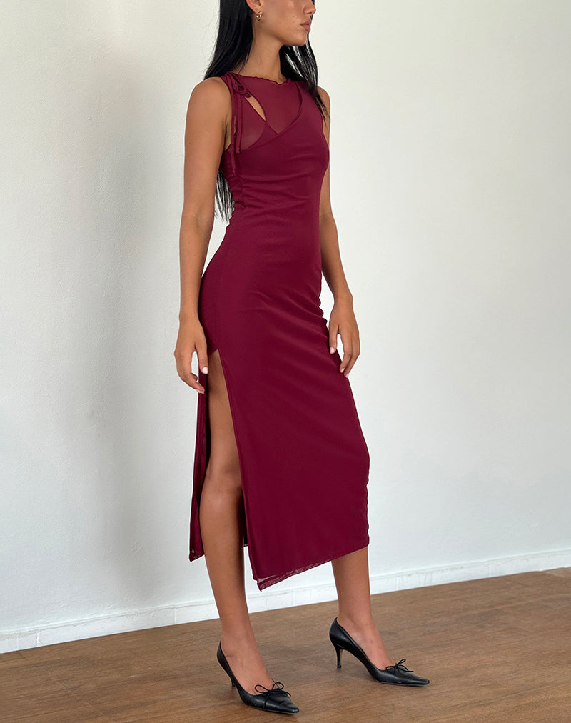 Burgundy Asymmetric Midi Dress Marlo motelrocks