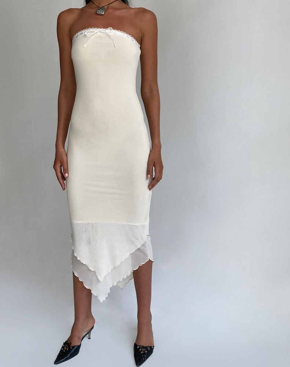 Marve Bandeau Maxi Dress in Mesh Cream