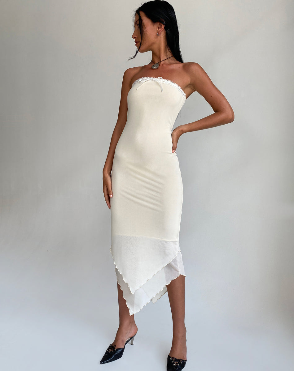 Cream Mesh Bandeau Maxi Dress | Marve – motelrocks.com