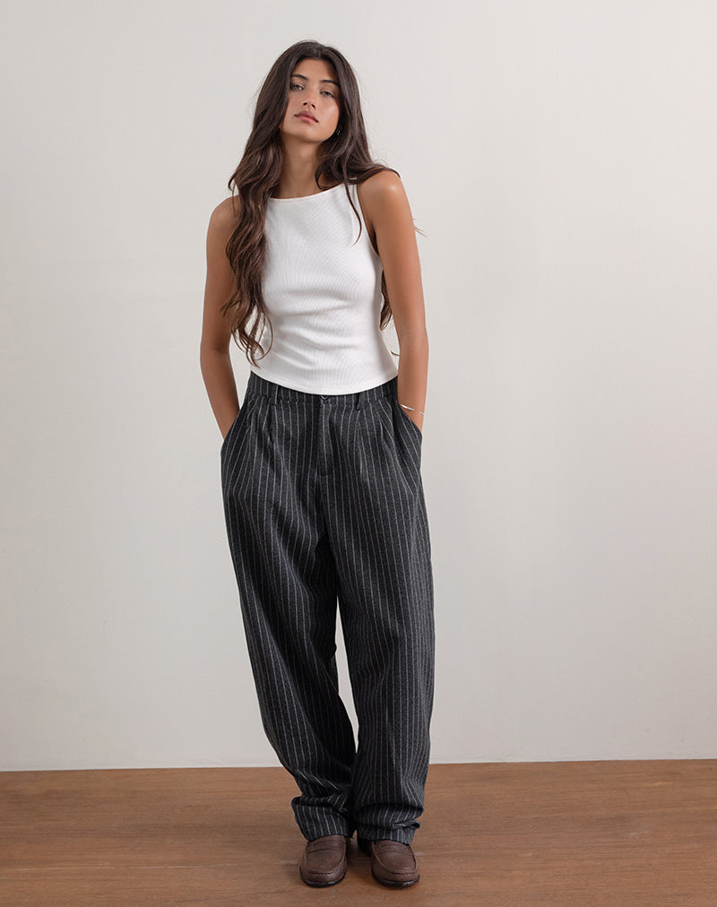 Misha Wide Leg Trouser in Pinstripe Black