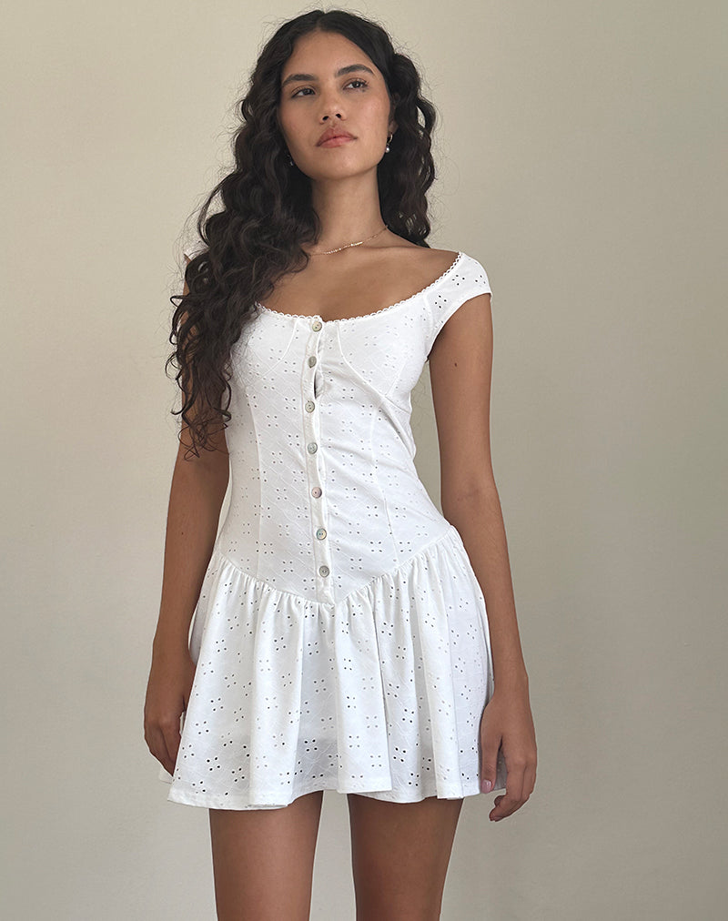 Broderie White Mini Tea Dress | Misty – motelrocks.com