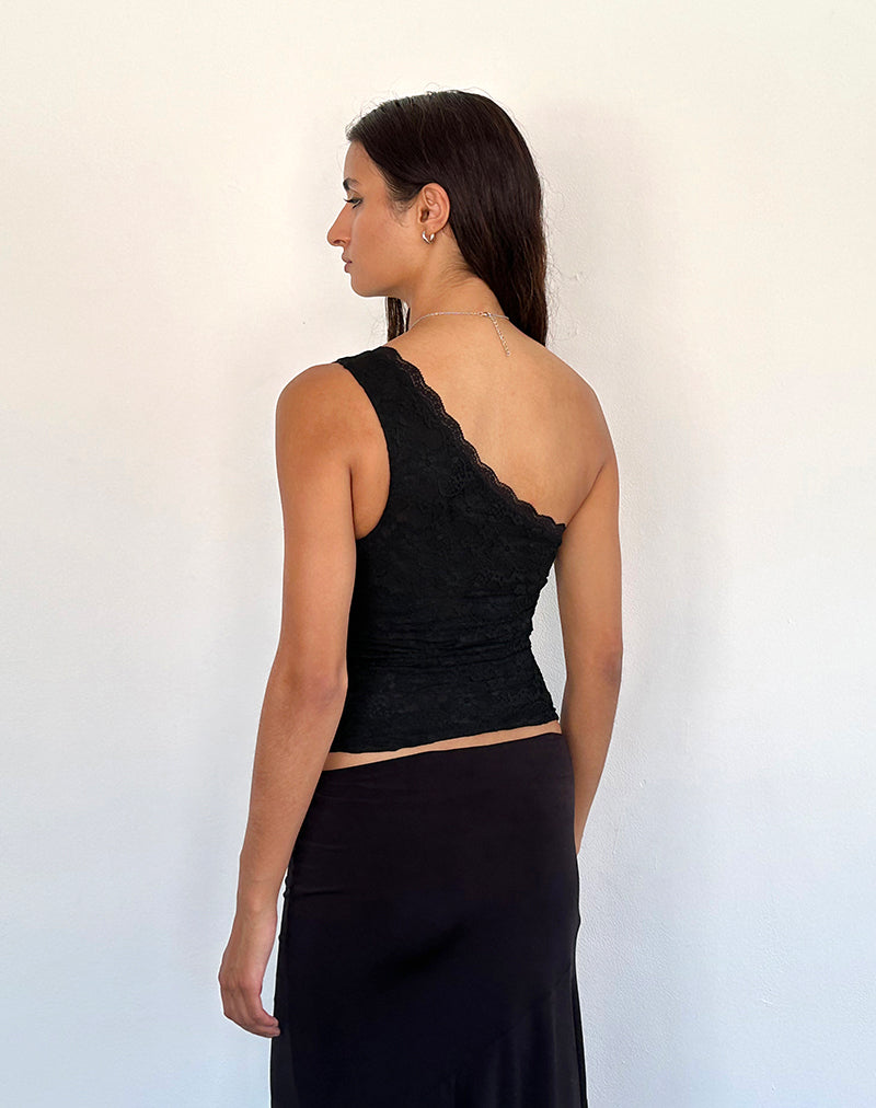 Black Lace One-Shoulder Top