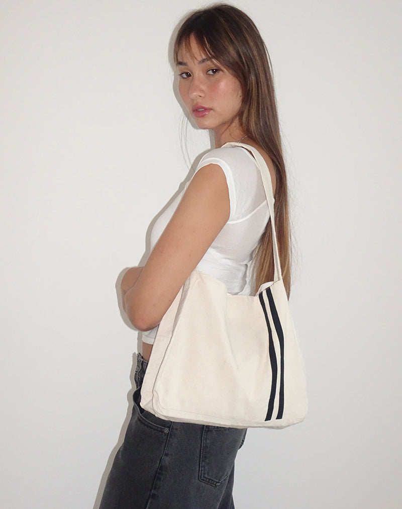 Black and white striped canvas tote hotsell