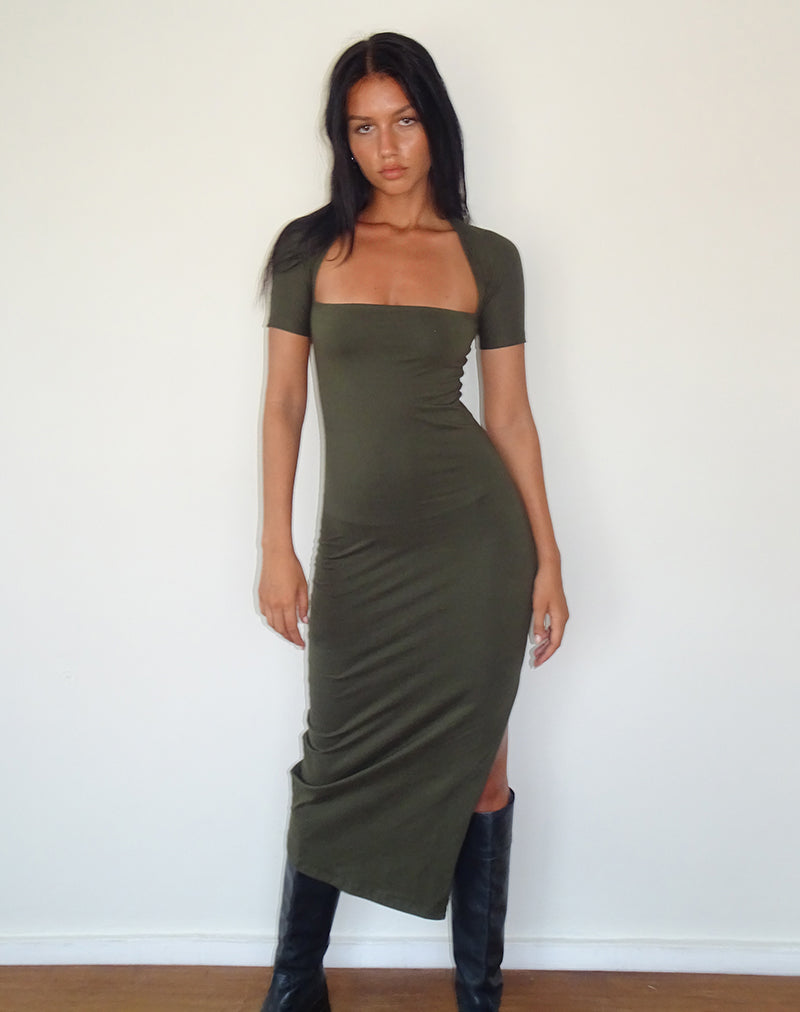 Olive green hot sale bodycon midi dress