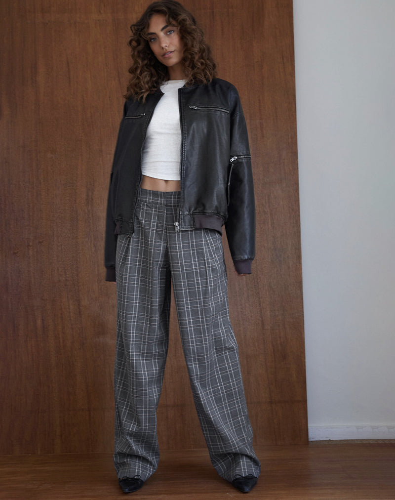 Grey check wide leg cheap trousers