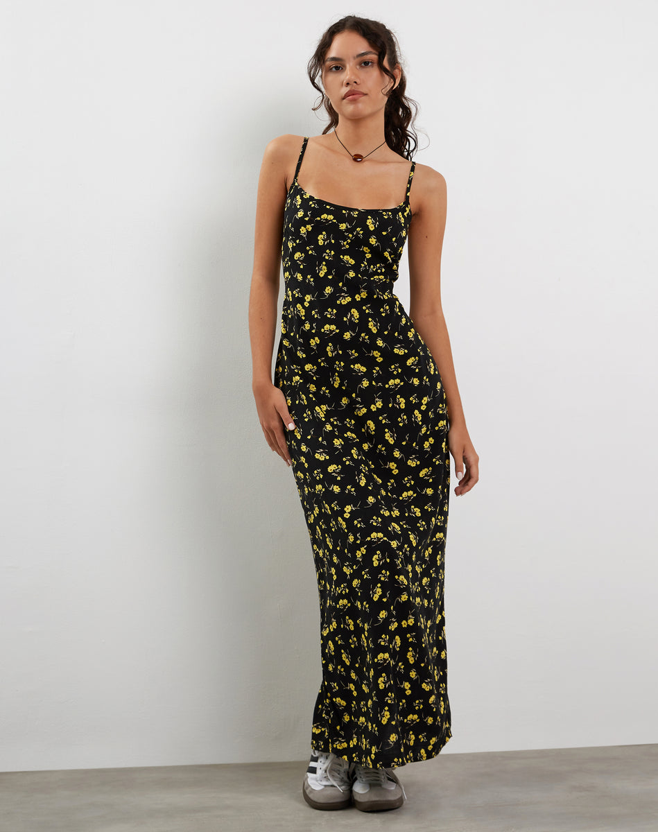 Black and yellow midi dress hotsell