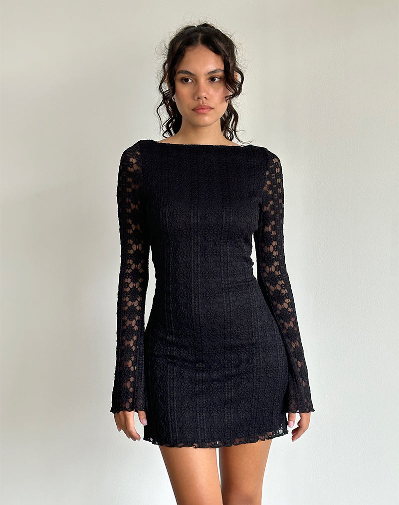 Long sleeve black lace cocktail dress hotsell