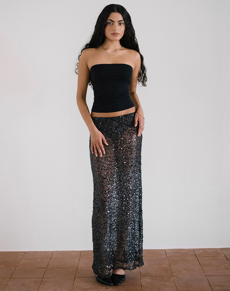 Vanessa Maxi Skirt in Sequin Mesh Black