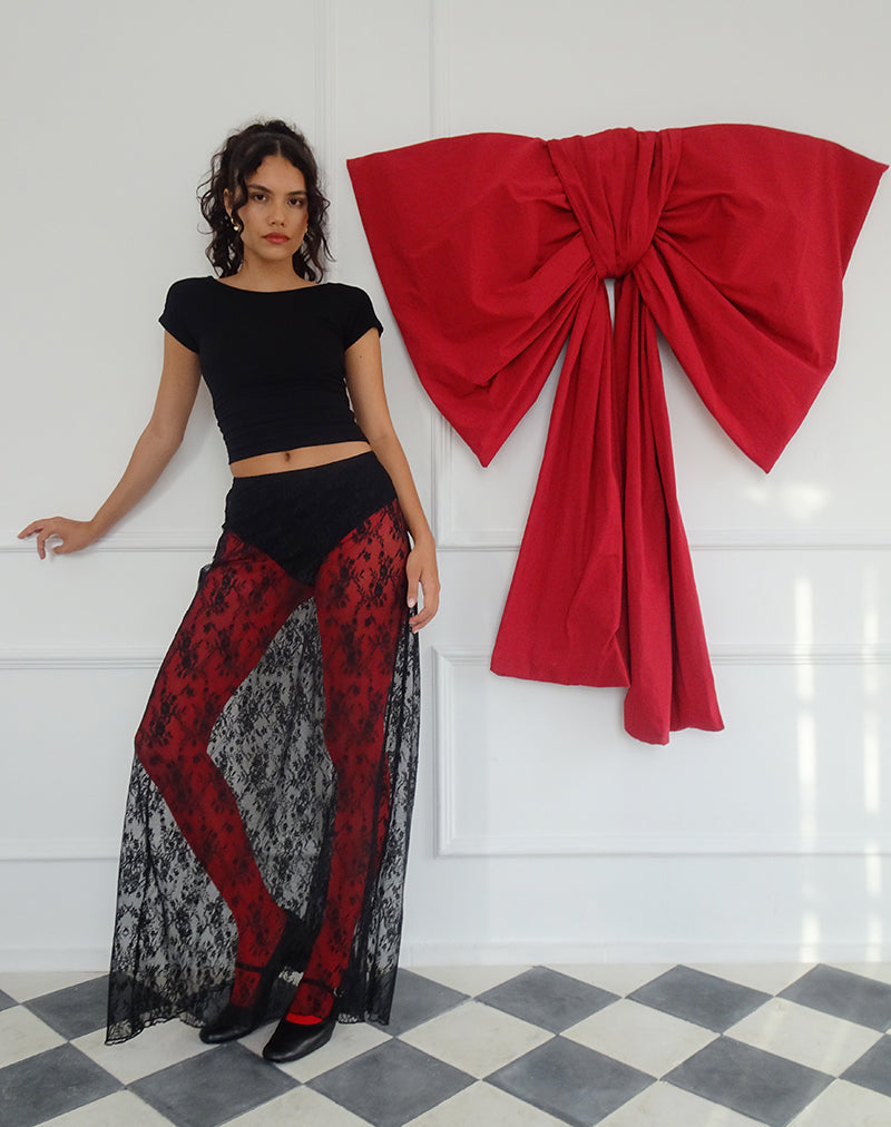 Black lace top with red cheap skirt