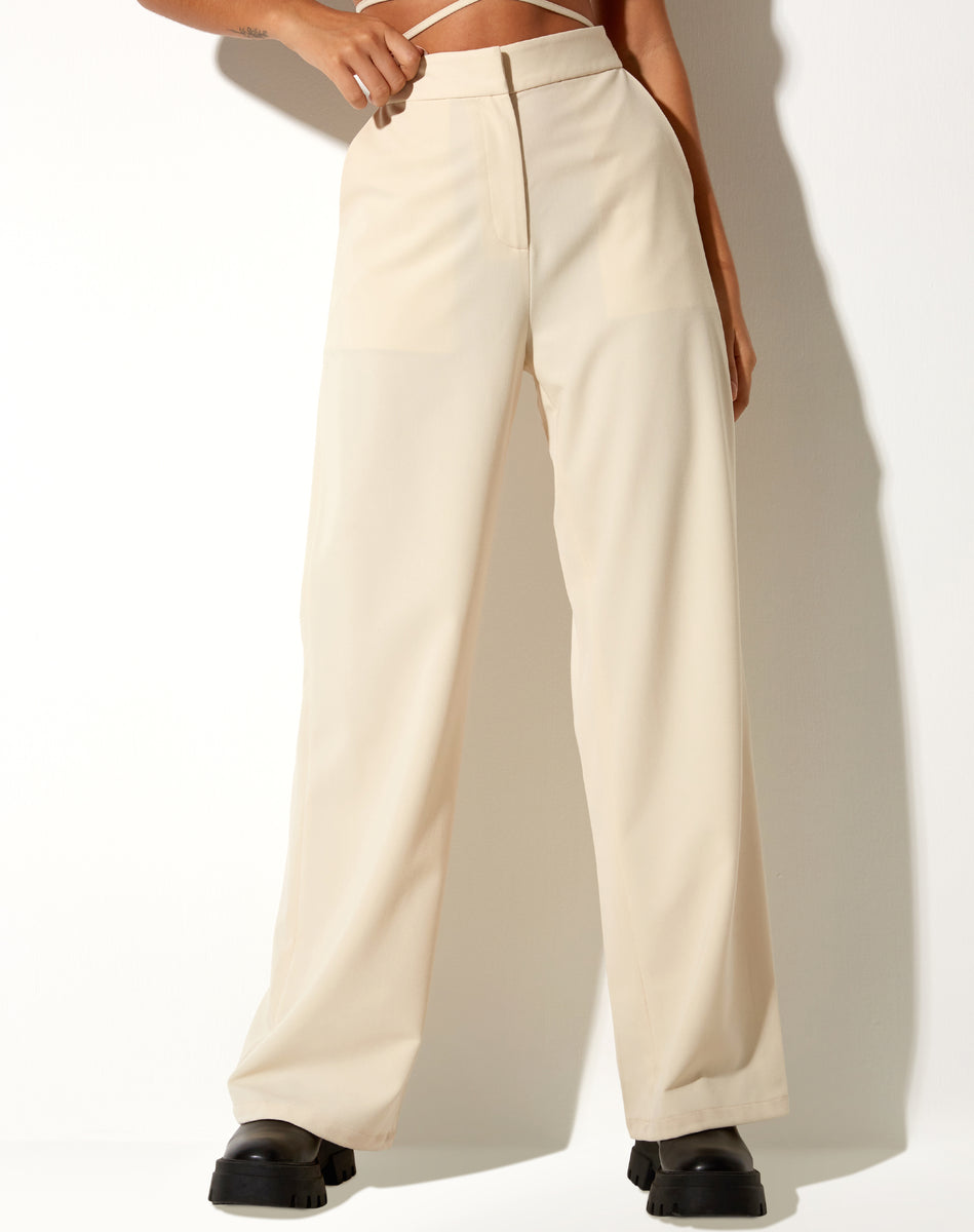 Turbine Beige | Solid Stitch Wide Leg Trousers