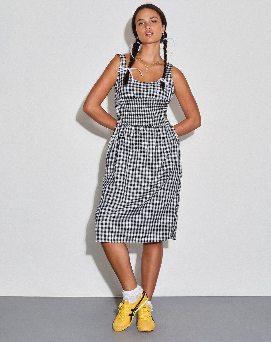 Black and White Gingham Midi Dress Ambrose motelrocks