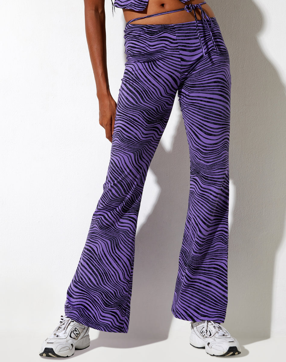 High Waist Purple Swirl Print Flare Trouser
