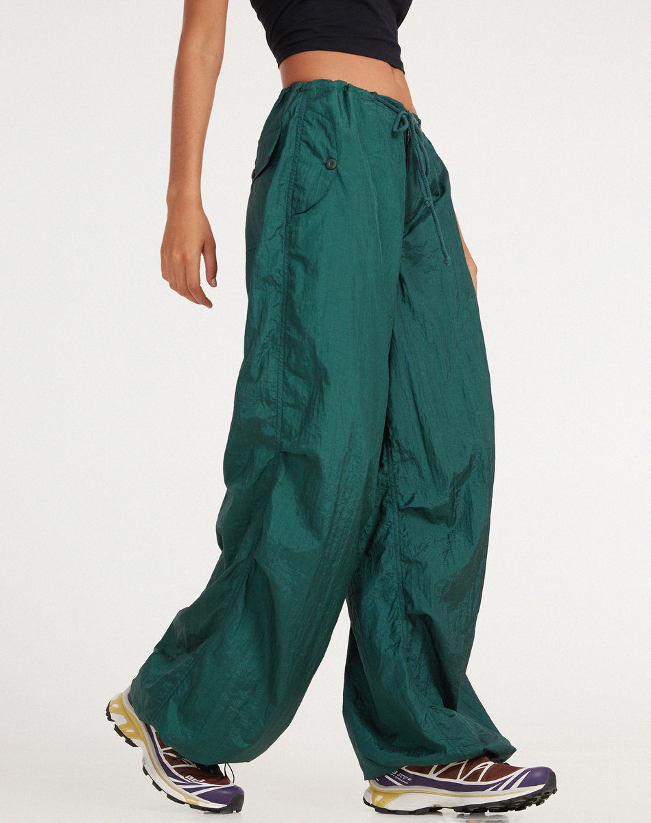 Buy UNISEX Enchanted Forest Bottle Green Cargo Parachute Pants By