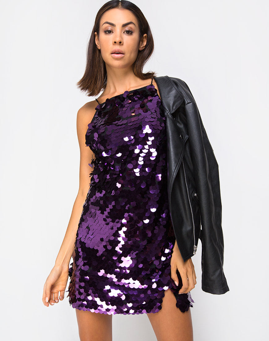 Corine Slip Dress in Plum Disc Sequin motelrocks