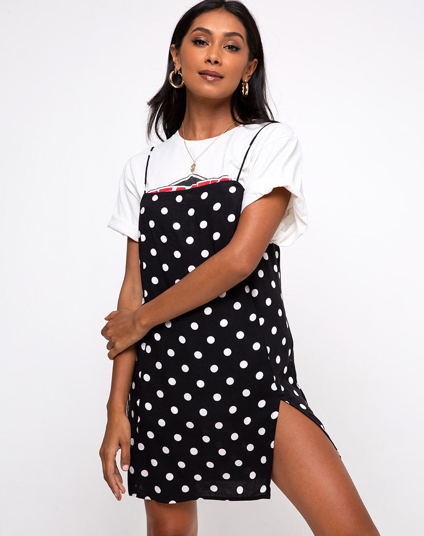 Datista Slip Dress in 80 s Polka Black