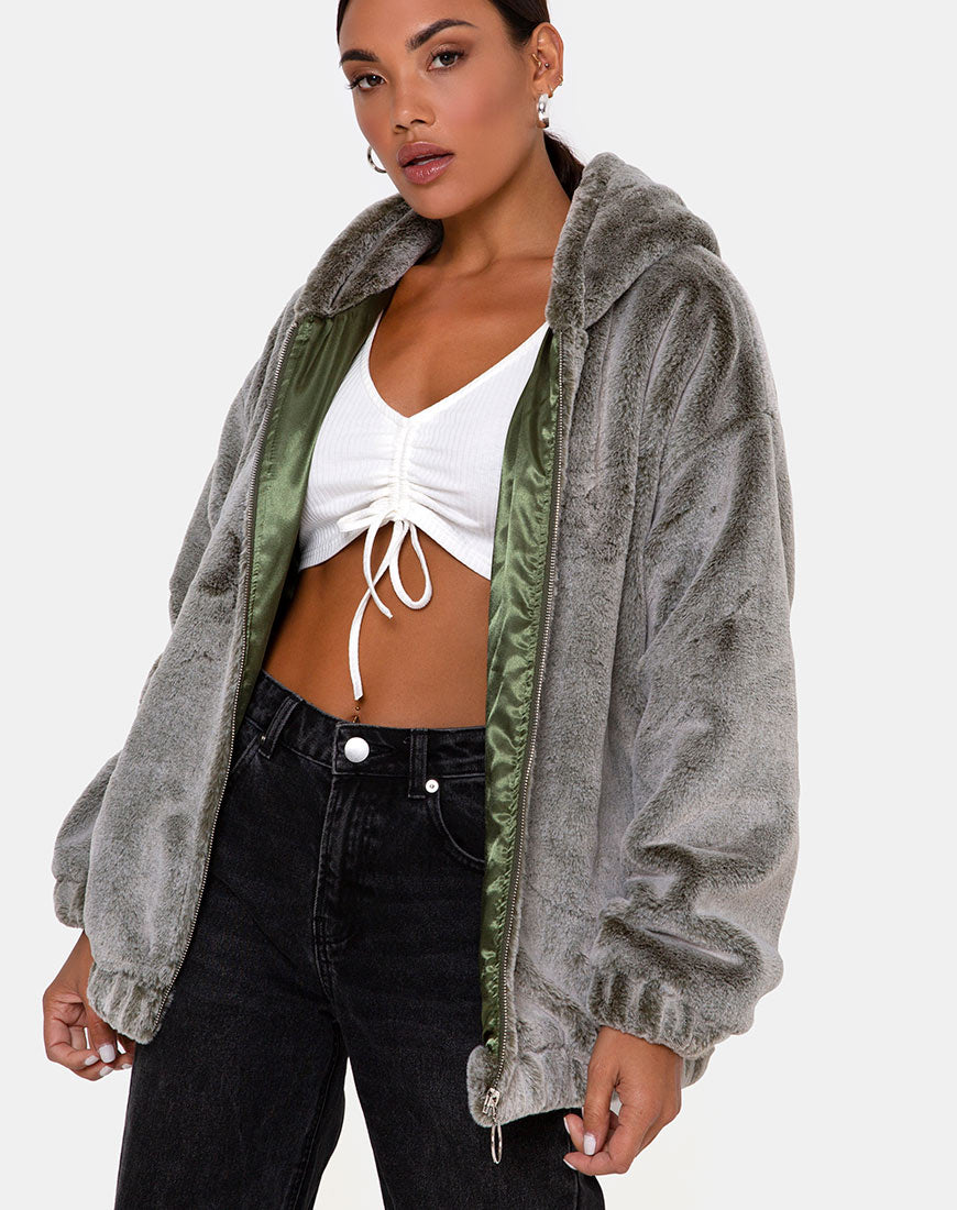 Silver grey faux hot sale fur jacket