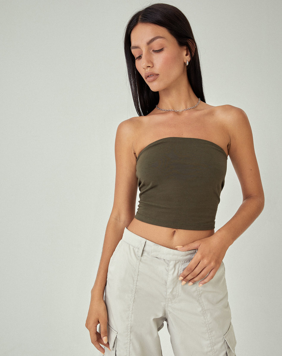 EASY TO WEAR BANDEAU TOP IN OLIVE