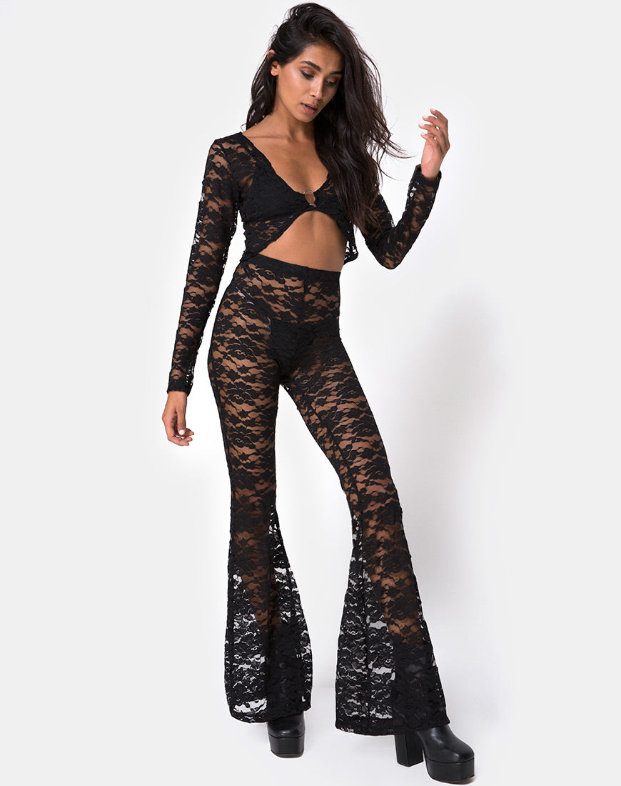 LACE CROP TOP AND FLARE PANTS