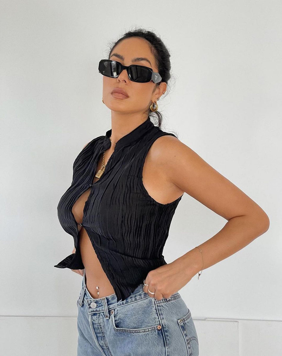 Dama Crop Top in Crinkle Black