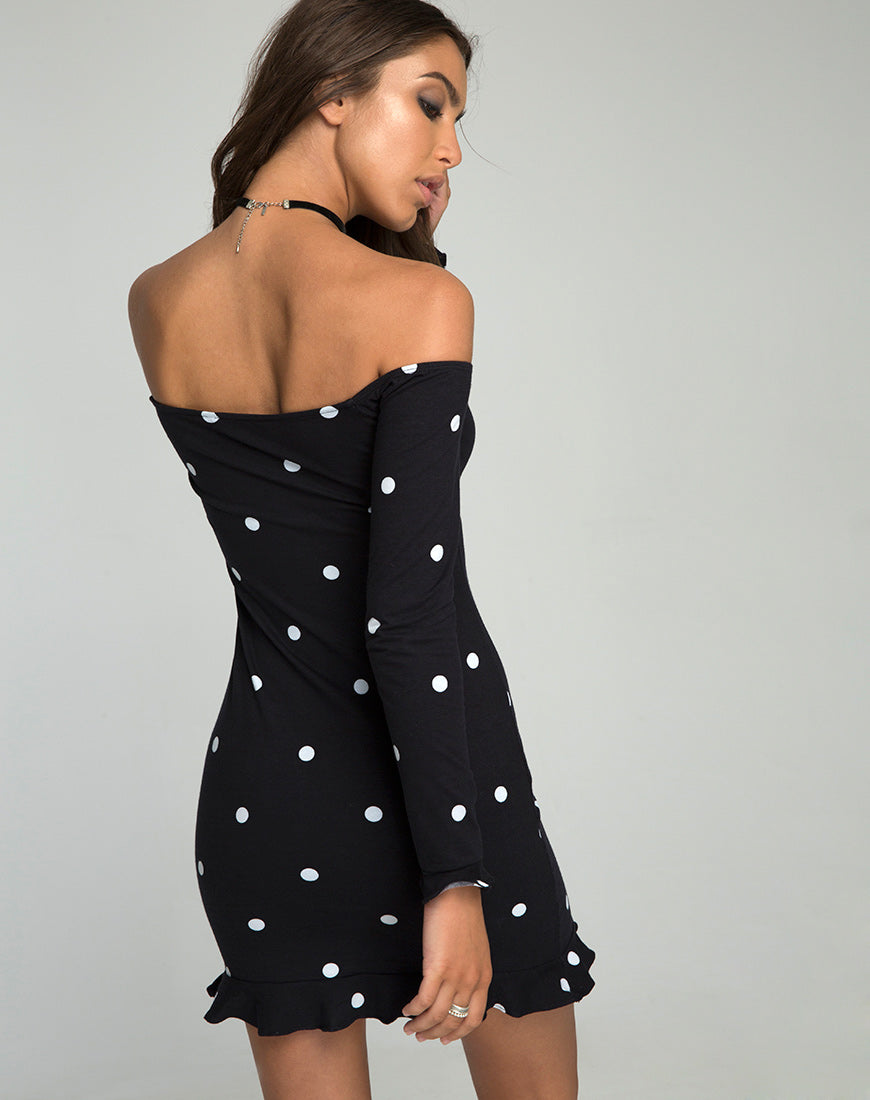 Black polka dot shop off the shoulder dress