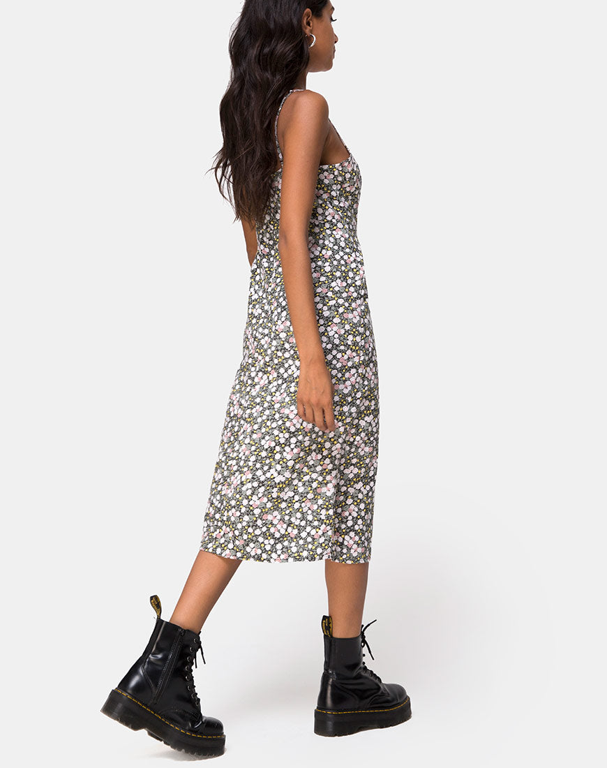 Kaoya midi dress in sales floral field green by motel