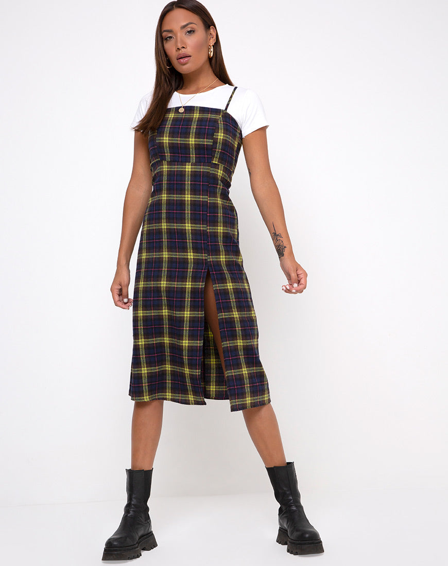 Black overall 2025 skirt yellow check