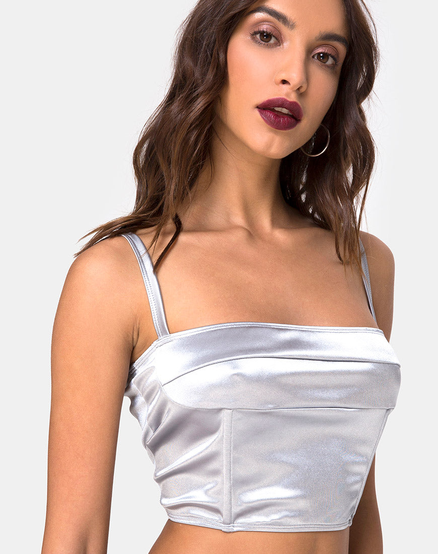 Silver satin sale crop top