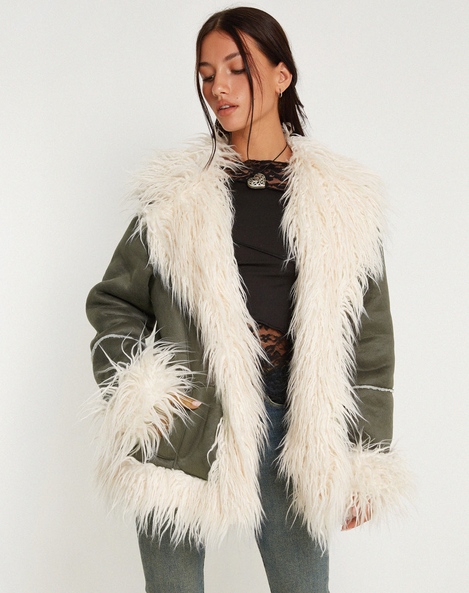 Green fur hot sale trim coat