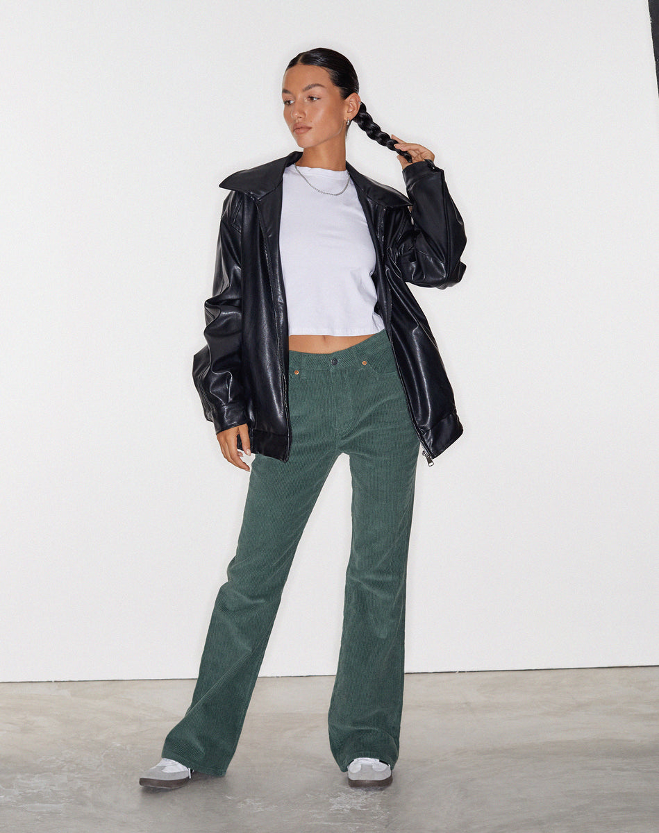 Bootleg Jeans in Cord Forest Green