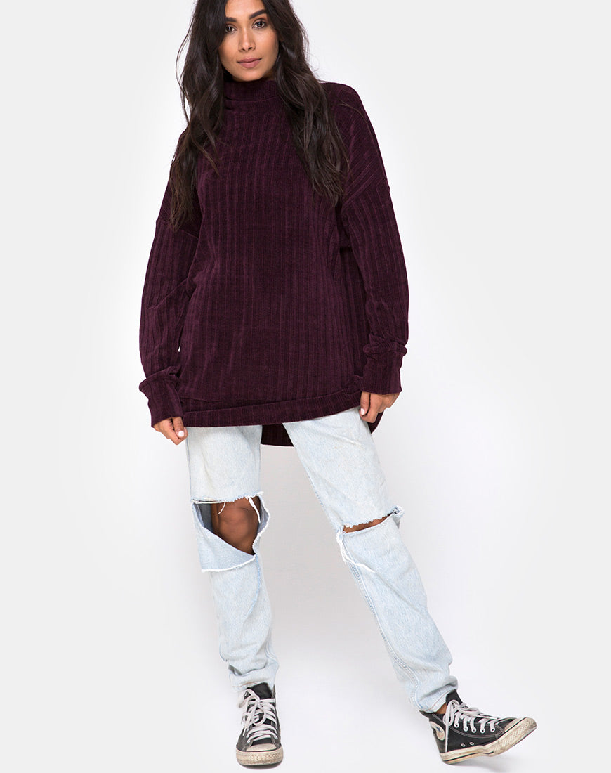 Neve Oversize Jumper Dress in Chenille Plum motelrocks