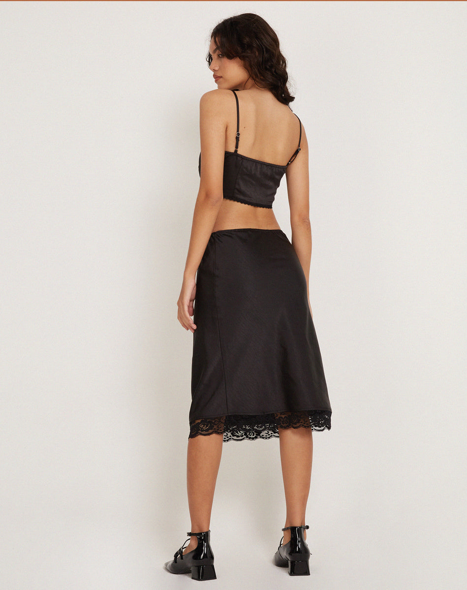 Black satin wrap skirt backless midi dress best sale