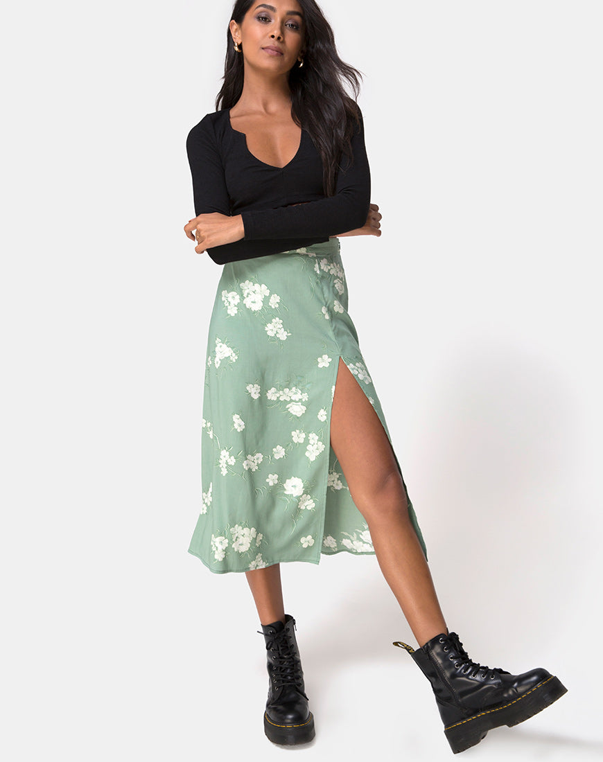 Green skirt with white flowers best sale