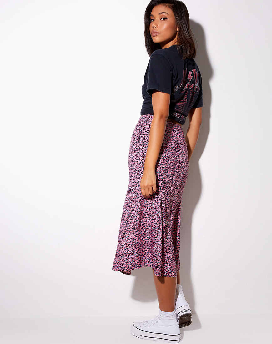 Pink floral clearance midi skirt