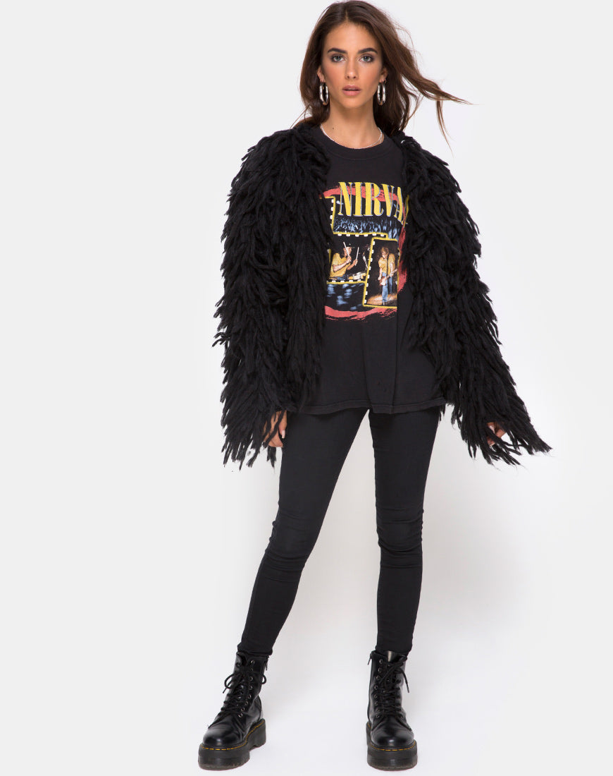 Black shaggy hotsell crop knitted cardigan