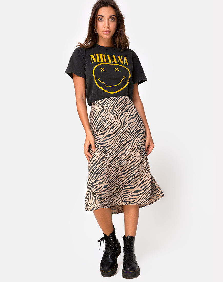 Tauri Midi Skirt in 90 s Zebra Taupe