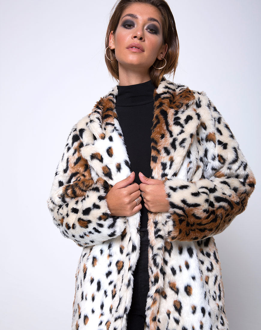 Roxy faux clearance fur leopard coat