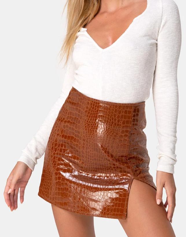 Croc leather mini top skirt